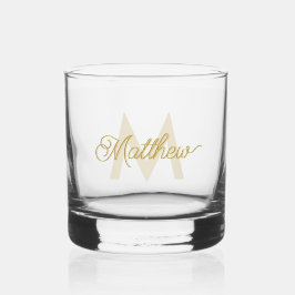 Minimalistische weiße Gold-Add-Name und Monogram-M Whiskyglas