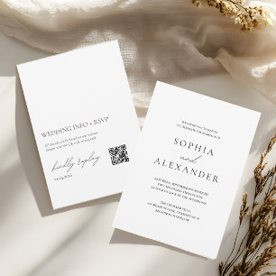 Minimalistische weiße Hochzeit mit QR-Code-RSVP Einladung