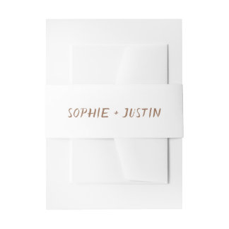 Minimalistische weiße Hochzeitseinladung mit Bauch Einladungsbanderole