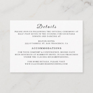 Minimalistische weiße Hochzeitseinlagekarte | Erdi Begleitkarte