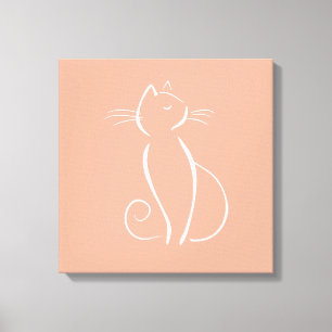 Minimalistische weiße Katze auf rosa Leinwand druc