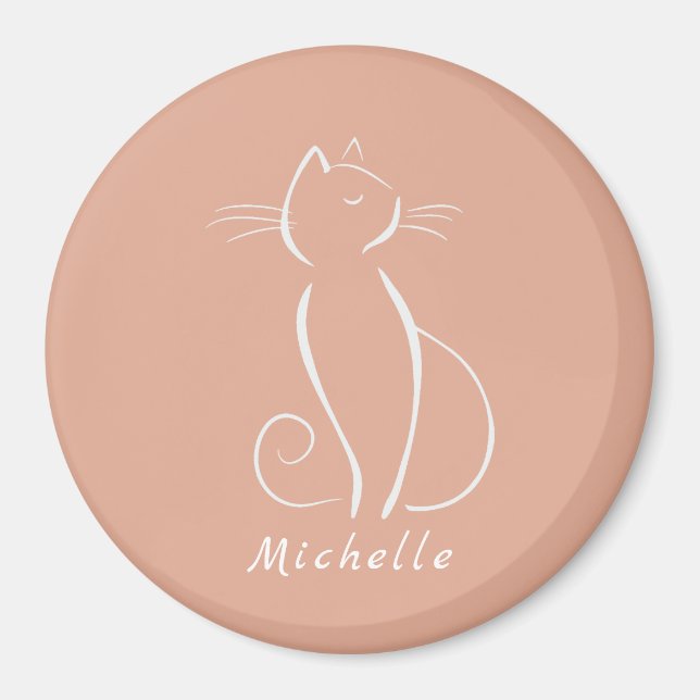 Minimalistische weiße Katze auf rosa Name-Magnet h Magnet (Vorne)