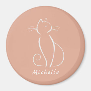 Minimalistische weiße Katze auf rosa Name-Magnet  Magnet