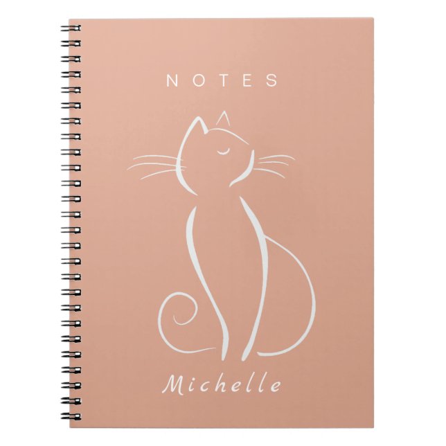 Minimalistische weiße Katze auf rosa Notebook-Name Notizblock (Vorderseite)