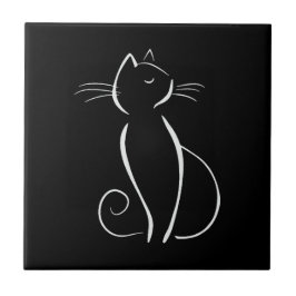 Minimalistische weiße Katze auf schwarz Fliese