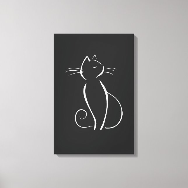 Minimalistische weiße Katze auf schwarz Leinwanddruck (Vorderseite)