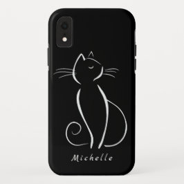 Minimalistische weiße Katze auf schwarzem Namen Case-Mate iPhone Hülle