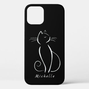 Minimalistische weiße Katze auf schwarzem Namen   Case-Mate iPhone Hülle