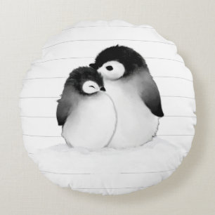 Minimalistische weiße Streifen Pinguin-Kissen Rundes Kissen