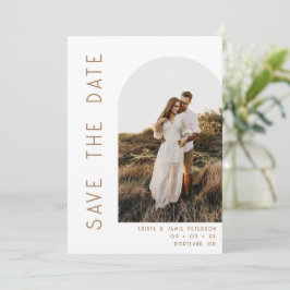 Minimalistische weiße und braune Arch-Foto-QR-Code Save The Date
