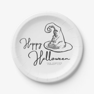 Minimalistische, weiße und schwarze Hexen, Hallowe Pappteller