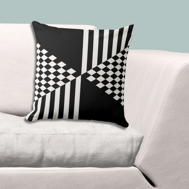 Minimalistische, weiße und schwarze Streifen Diama Kissen (Minimalist White & Black Stripes Diamond Throw Pillow)