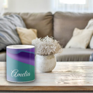 Minimalistische Welle lila türkis violett mit Name Kaffeetasse