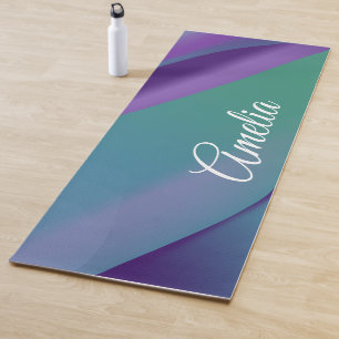 Minimalistische Welle lila türkis violett mit Name Yogamatte