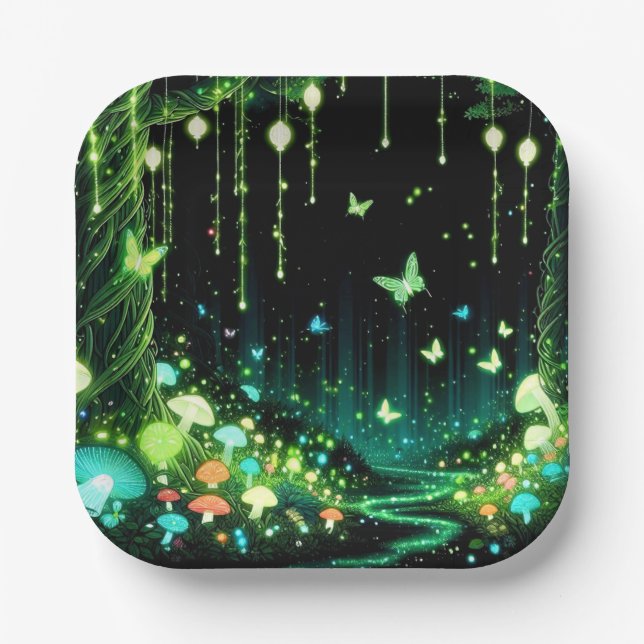 Minimalistische Whimsical Enchanted Forest Baby Du Pappteller (Vorderseite)