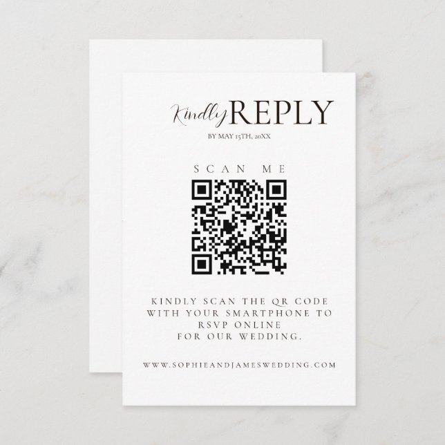 Minimalistische White + Black Wedding QR Code RSVP (Vorne/Hinten)