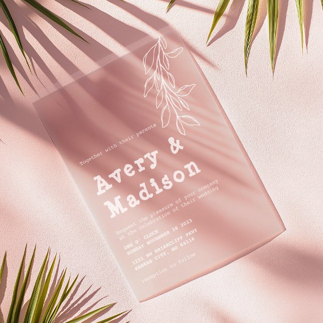 Minimalistische White Botanical Schreibwriter Wedd Acryleinladungen (Von Creator hochgeladen)