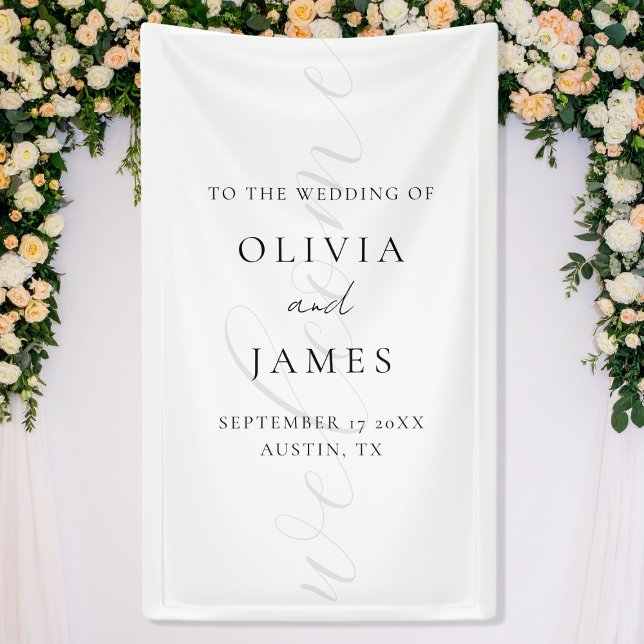 Minimalistische White Elegant Script Wedding Willk Banner (Von Creator hochgeladen)