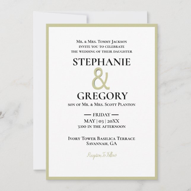 Minimalistische White & Gold Border Wedding Einladung (Vorderseite)