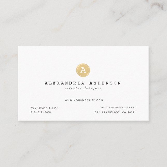Minimalistische White Gold Monogram Business Card Visitenkarte (Vorderseite)