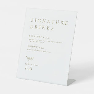 Minimalistische White Gold Signature Drinks Hochze Sockelschild