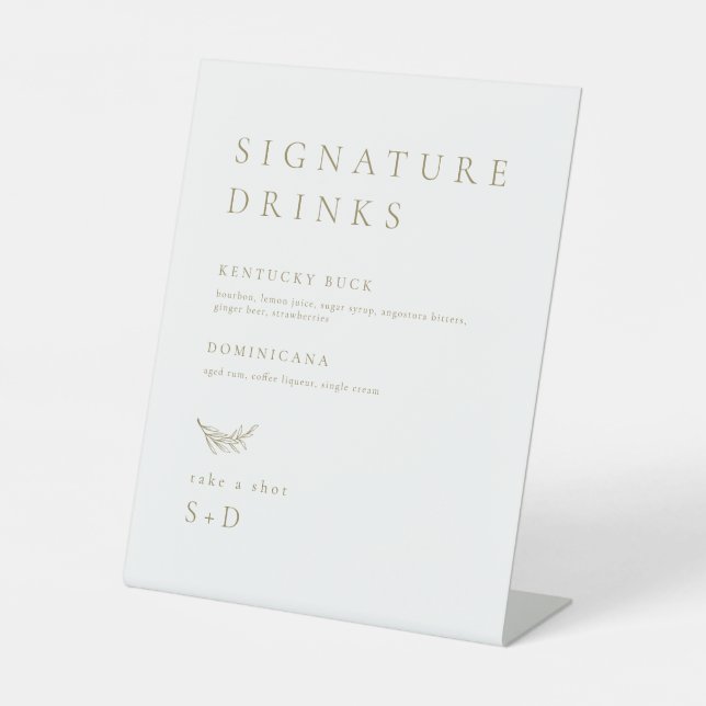 Minimalistische White Gold Signature Drinks Hochze Sockelschild (Vorderseite)
