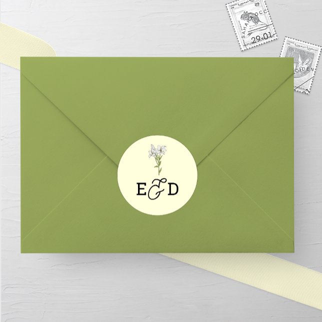 Minimalistische White Lily Wedding Runder Aufkleber (Von Creator hochgeladen)