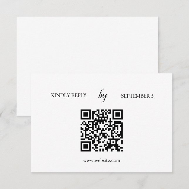 Minimalistische White Modern QR Code Wedding RSVP  Karte (Vorne/Hinten)