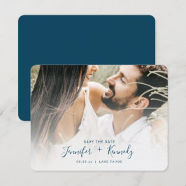Minimalistische White Overlay Navy Blue Text & Fot Save The Date