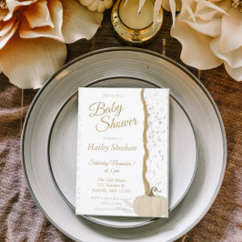 Minimalistische White Pumpkin Fall Baby Dusche Einladung