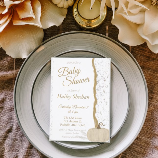 Minimalistische White Pumpkin Fall Baby Dusche Einladung (Von Creator hochgeladen)