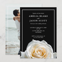 Minimalistische White Rose auf Black Wedding Einla Einladung