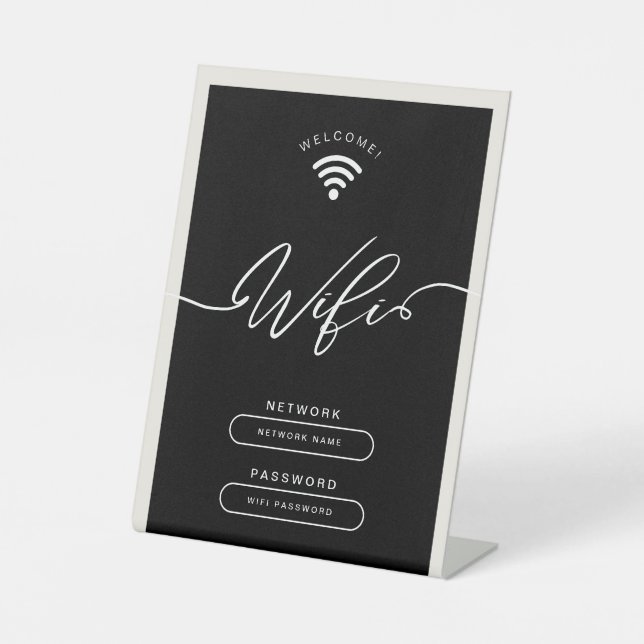 Minimalistische Wifi-Zone in Schwarz und Beige Sockelschild (Vorderseite)
