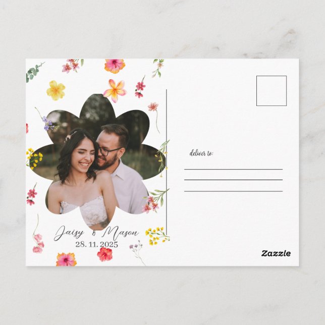 Minimalistische Wildblume Botanisch mit Foto Hochz Postkarte (Rückseite)