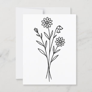 Minimalistische Wildblume Botanische Bouquet Line  Postkarte