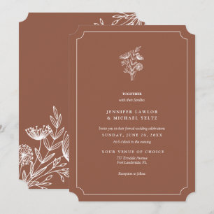 Minimalistische Wildblume Burnt Orange Hochzeit Einladung