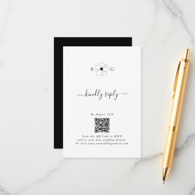 Minimalistische Wildblume handGezeichnet Monogramm Begleitkarte (Vorderseite/Rückseite Beispiel)