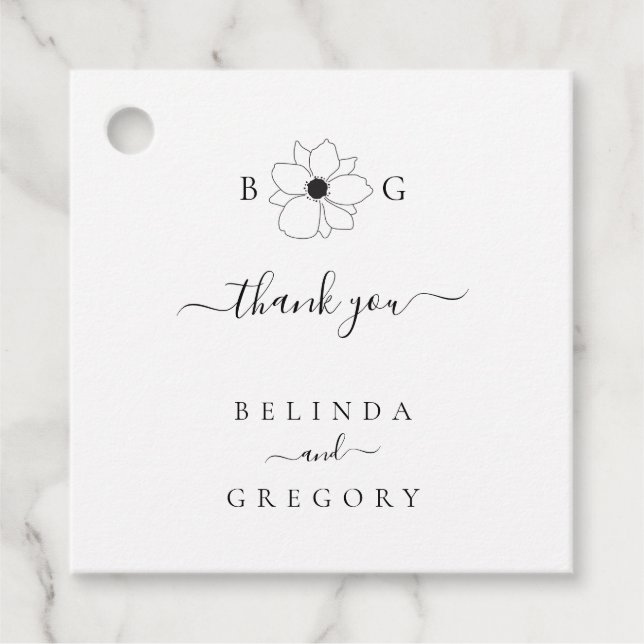 Minimalistische Wildblume handGezeichnet Monogramm Geschenkanhänger (Vorderseite)