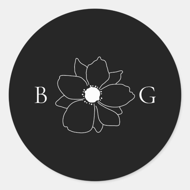Minimalistische Wildblume handGezeichnet Monogramm Runder Aufkleber (Vorderseite)