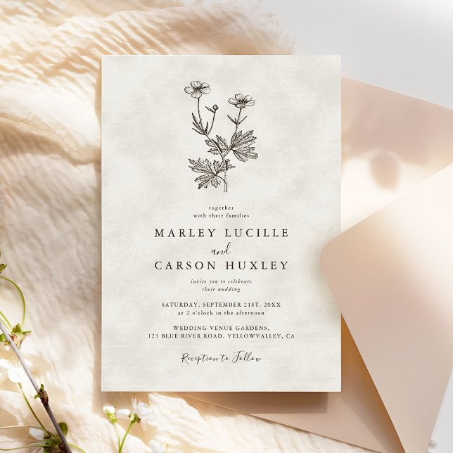 Minimalistische Wildblume Hochzeit von Elfenbein Einladung (Von Creator hochgeladen)