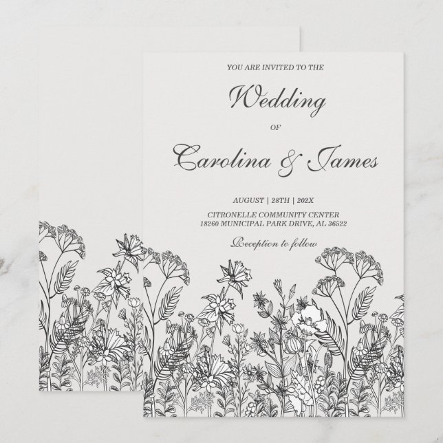Minimalistische Wildblume Hochzeiten Vorlagen (Vorne/Hinten)