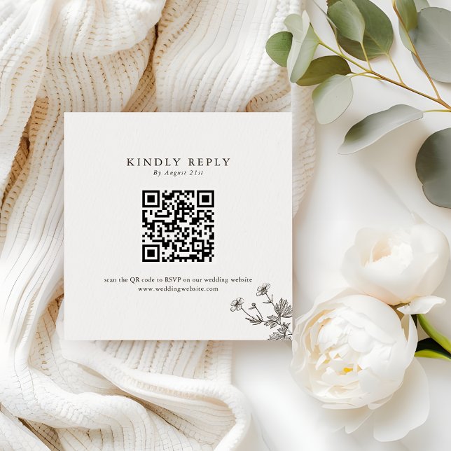 Minimalistische Wildblume Hochzeiten Website QR Co Mitteilungskarte (Von Creator hochgeladen)