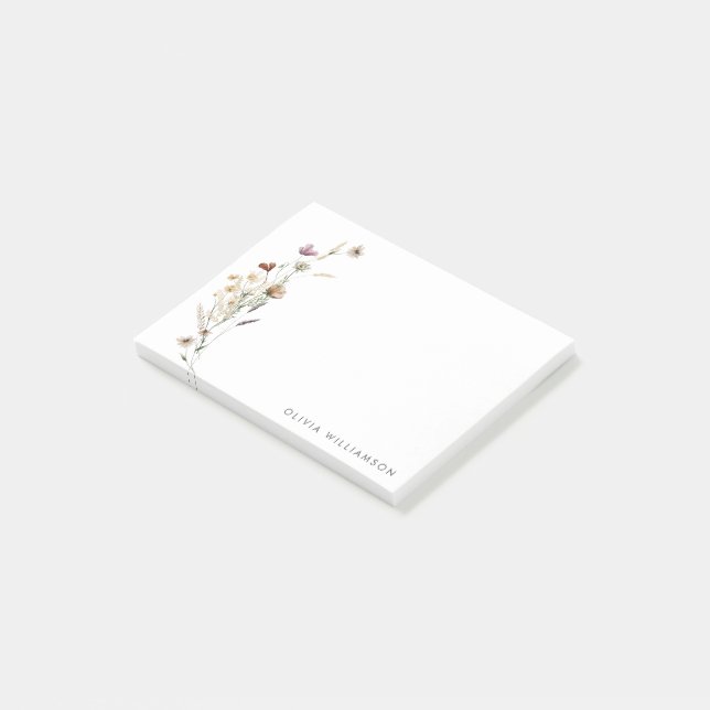 Minimalistische Wildblume Personalisiert Name Stat Post-it Klebezettel (angewinkelt)