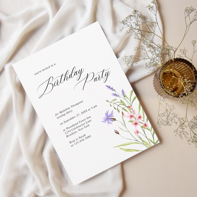 Minimalistische Wildblume Wasserfarbene Erwachsene Einladung (Von Creator hochgeladen)