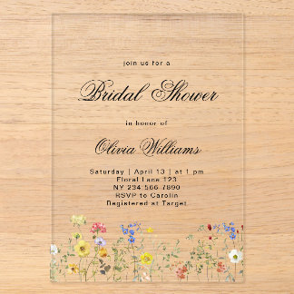 Minimalistische Wildblumen-Brautparty Acryleinladungen