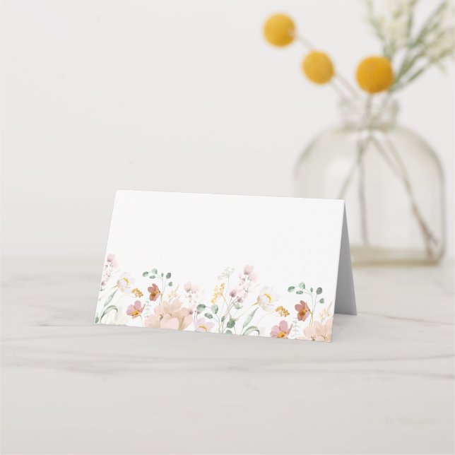 Minimalistische Wildblumen Hochzeit Platzkarte (Vorderseite)