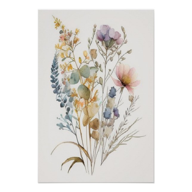 Minimalistische Wildblumen in Aquarellen Art Print Poster (Vorderseite)