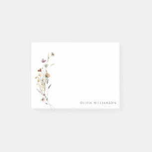 Minimalistische Wildblumen-Personalisierte Namens- Post-it Klebezettel