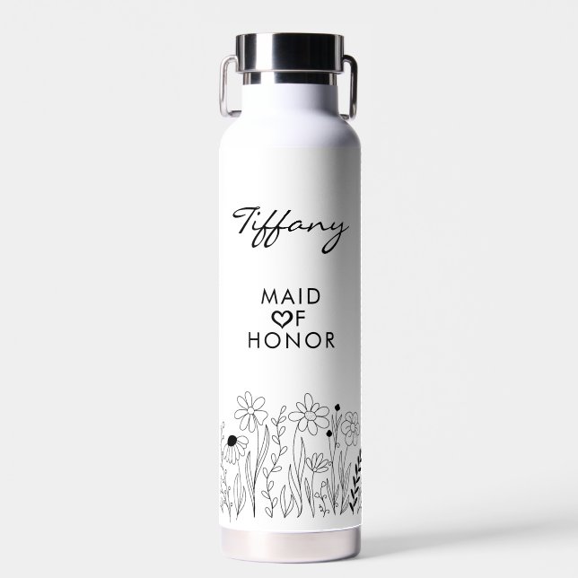 Minimalistische Wildblumen Süße Trauzeugin Trinkflasche (Vorne)