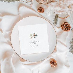 Minimalistische Winter-Hochzeitskiefernzweig & Kon Serviette